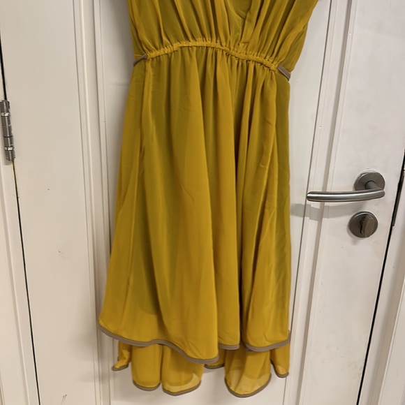 NWT Mustard & Black Lined dress with a double frill hemline & belt! UK L - Picture 13 of 13